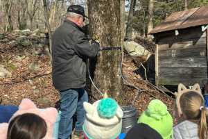  students watching maple syrup demonstration